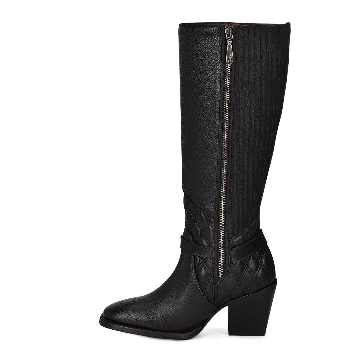 4P05RS - Cuadra black fashion cowhide leather strapped knee-high boots women-Kuet.us
