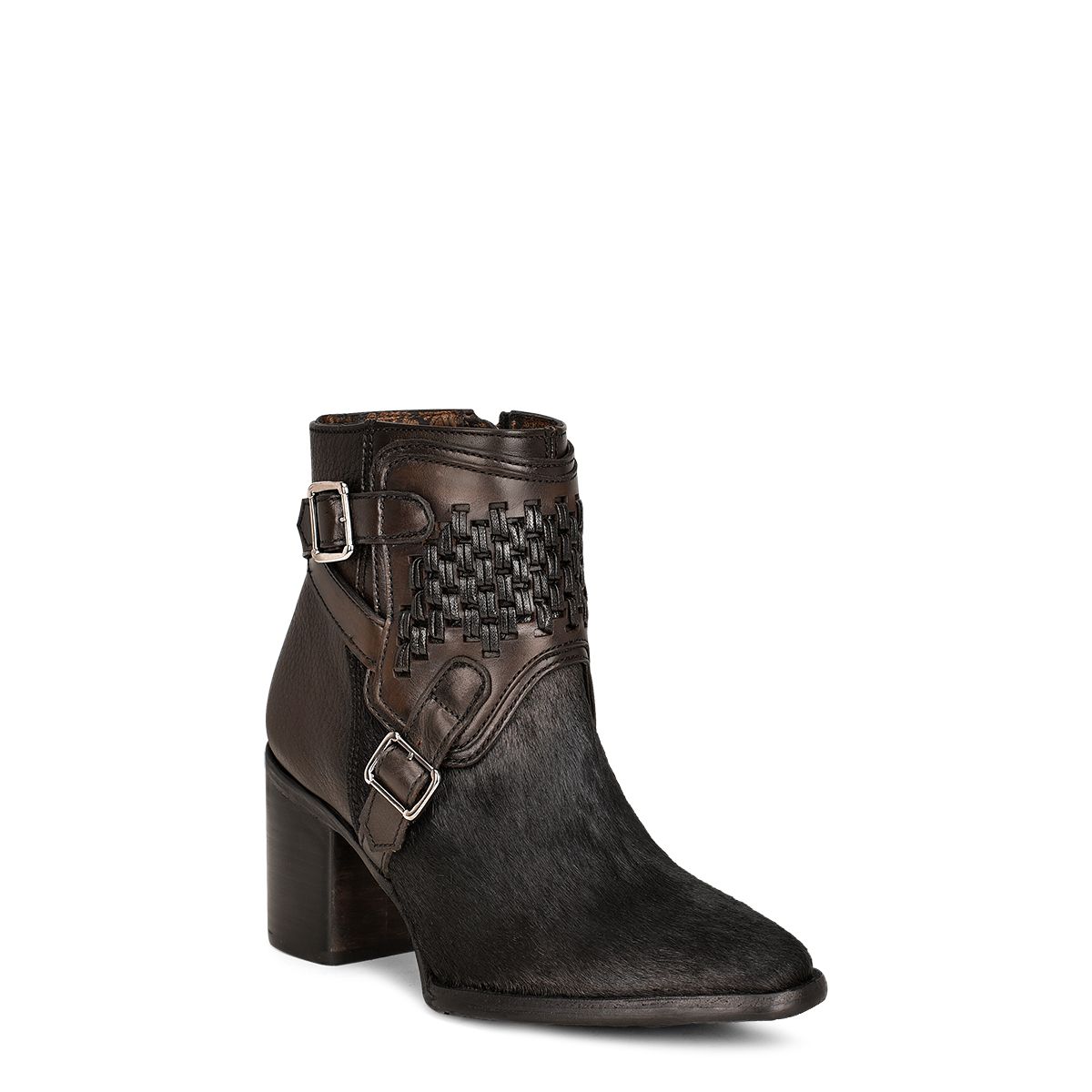 4Q01RP - Cuadra black fashion cowboy cow hair ankle boots for women-Kuet.us