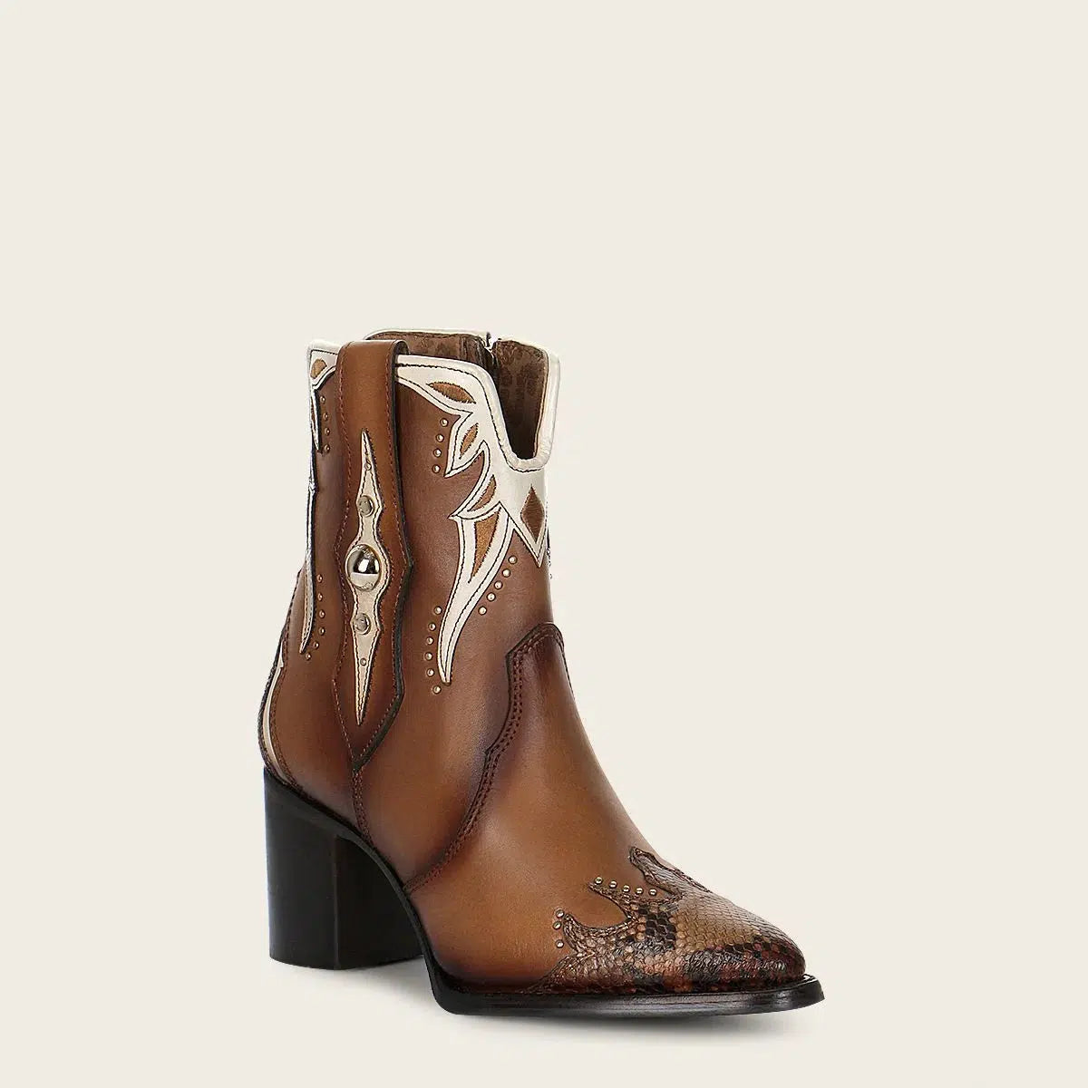 4Q06PH - Cuadra brown western cowgirl python skin ankle boots for women-Kuet.us