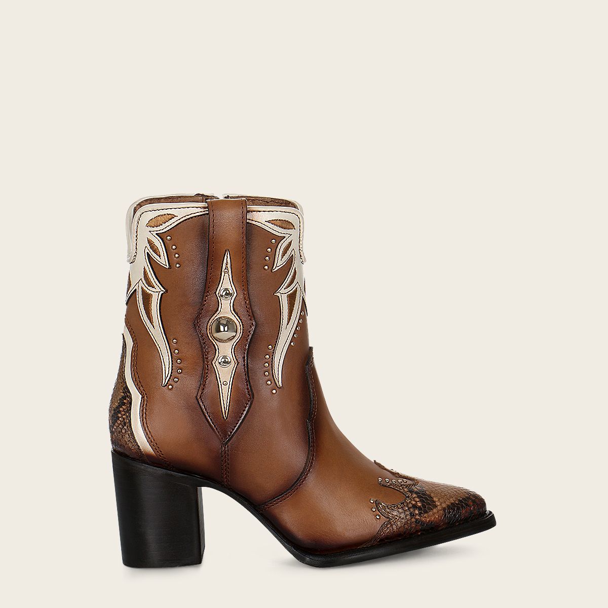 4Q06PH - Cuadra brown western cowgirl python skin ankle boots for women-Kuet.us
