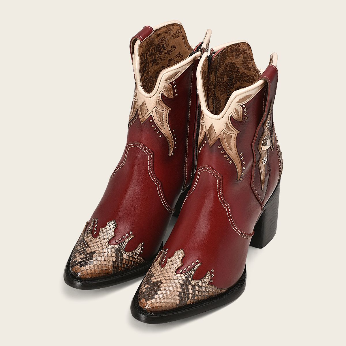 4Q06PH - Cuadra red fashion python skin ankle boots for women-CUADRA-Kuet-Cuadra-Boots