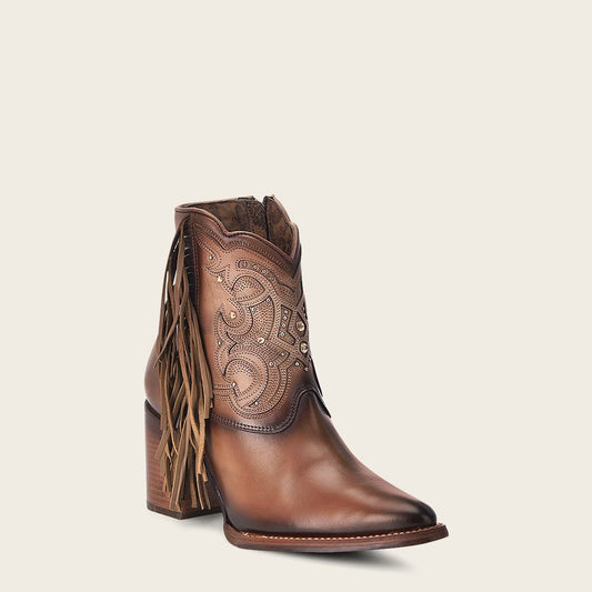 4Q07RS - Cuadra brown western cowgirl cowhide leather ankle boots for women-Kuet.us