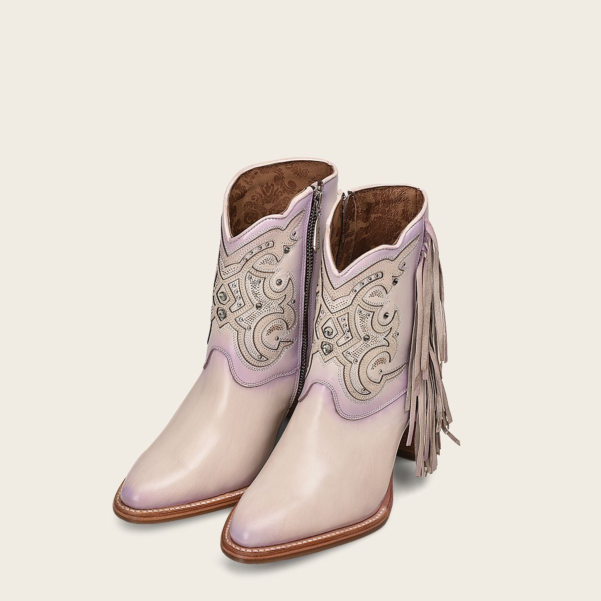 4Q07RS - Cuadra pink western cowgirl cowhide leather ankle boots for women-Kuet.us