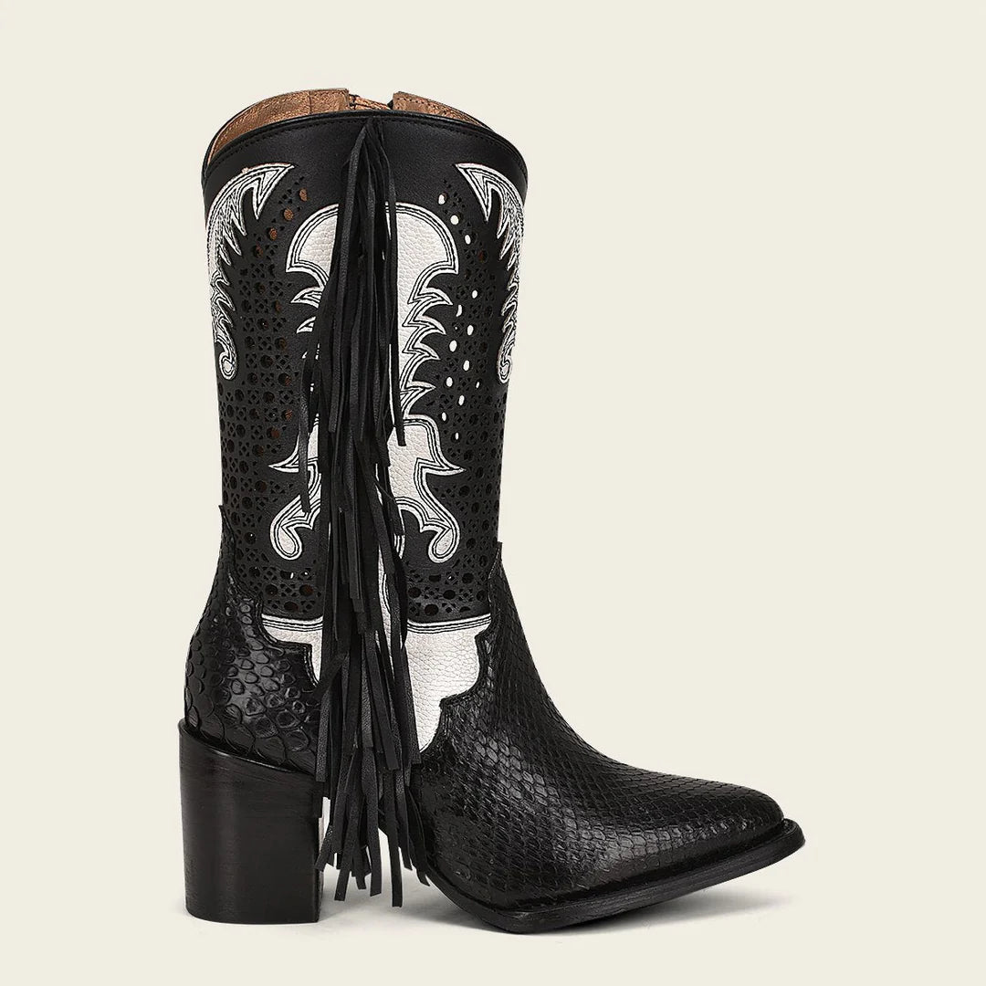 4Q09PH - Cuadra black western python skin boots for women