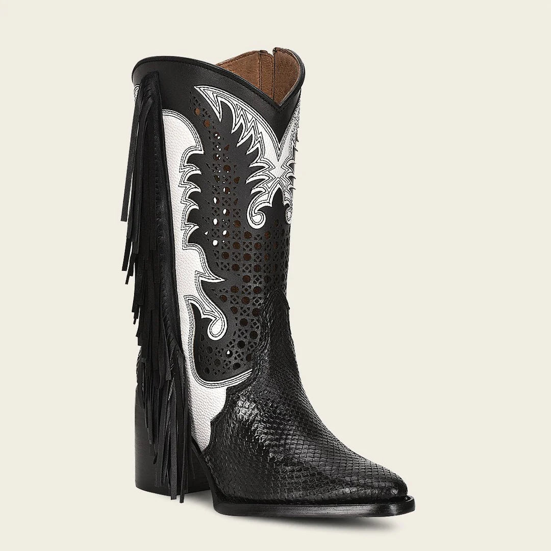 4Q09PH - Cuadra black western python skin boots for women