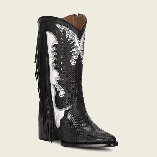 4Q09PH - Cuadra black western python skin boots for women