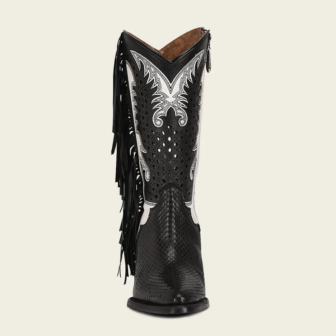 4Q09PH - Cuadra black western python skin boots for women