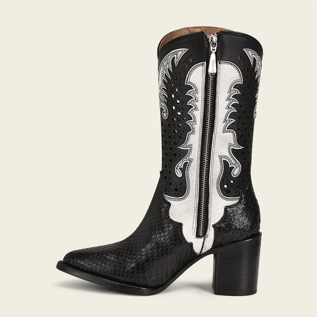 4Q09PH - Cuadra black western python skin boots for women