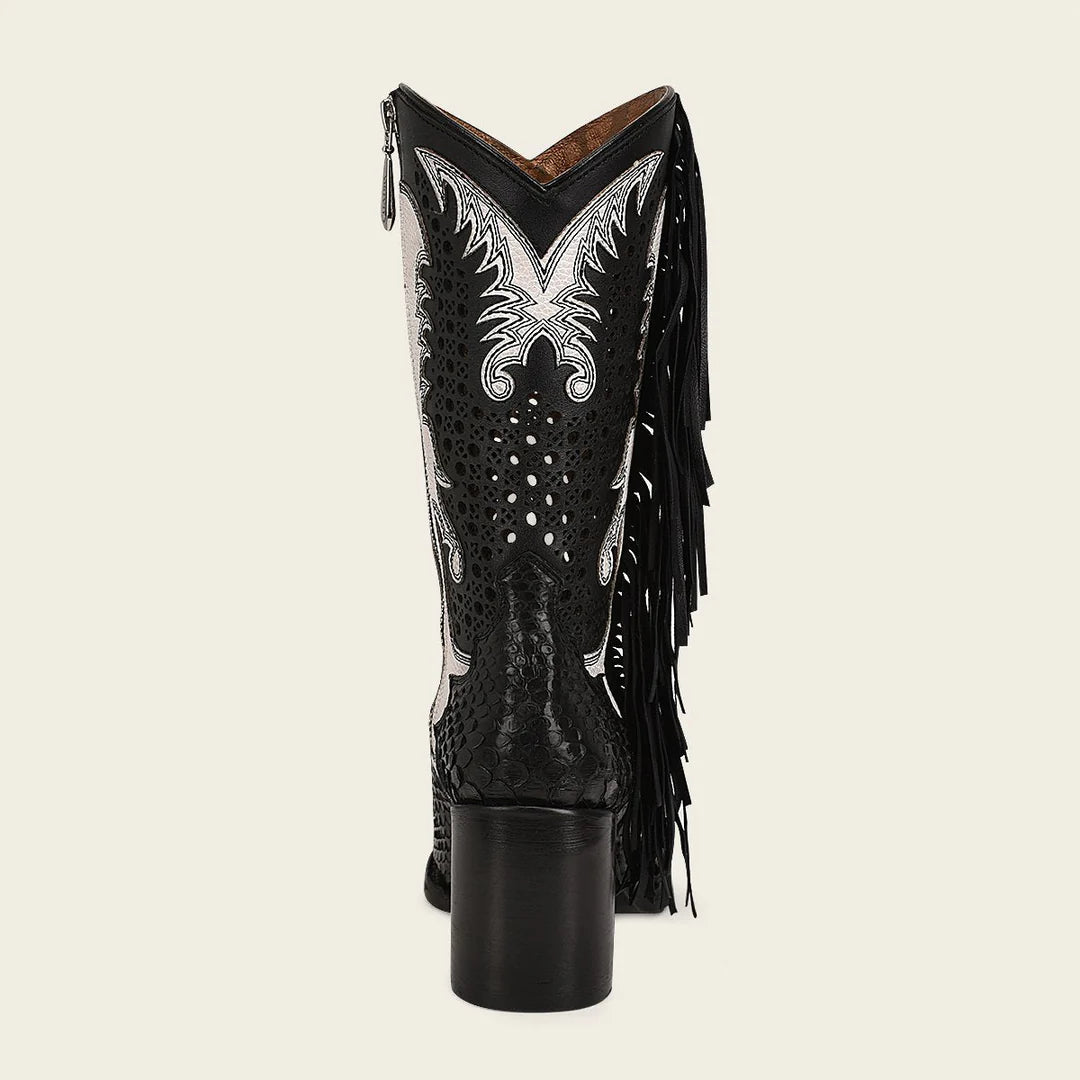 4Q09PH - Cuadra black western python skin boots for women