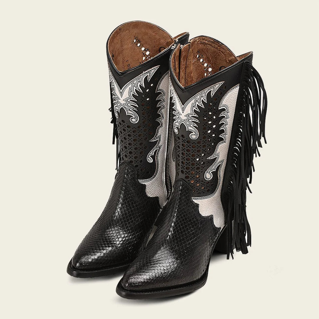 4Q09PH - Cuadra black western python skin boots for women
