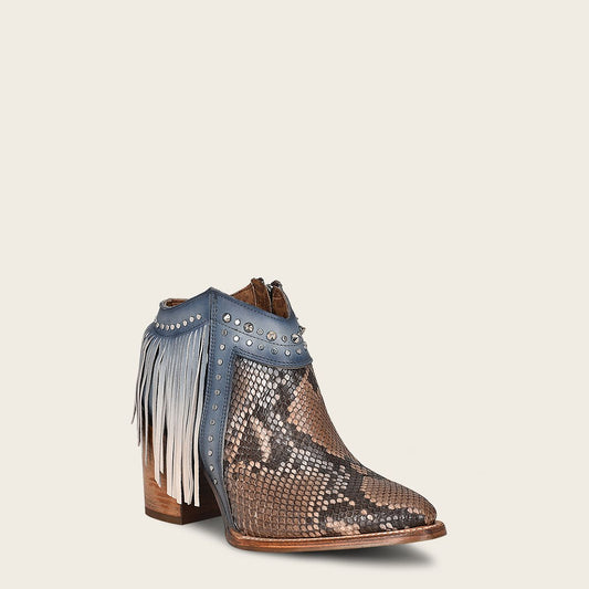 4Q10PH - Cuadra blue western cowgirl python skin ankle boots for women