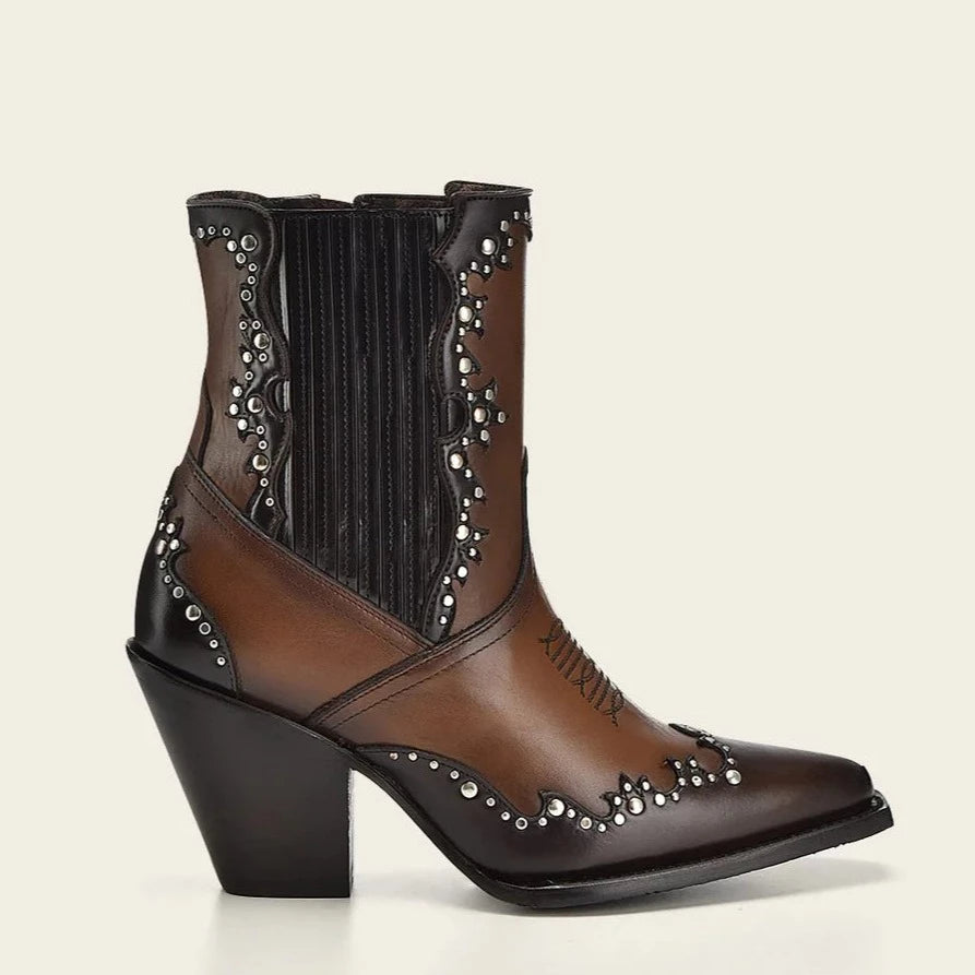 Cuadra brown western cowgirl cowhide leather ankle boots for women