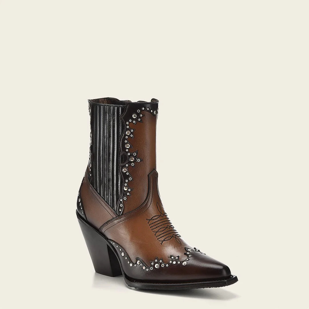 Cuadra brown western cowgirl cowhide leather ankle boots for women