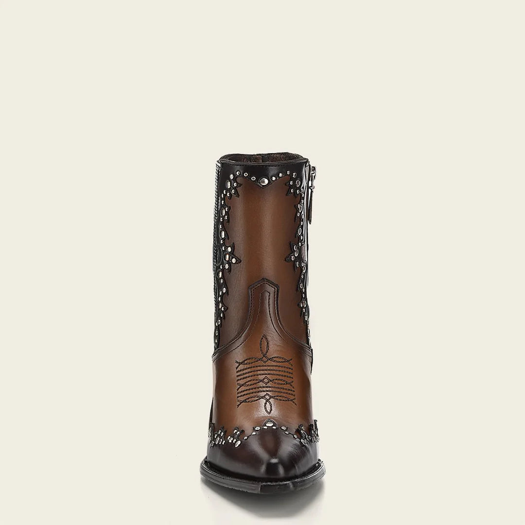 Cuadra brown western cowgirl cowhide leather ankle boots for women
