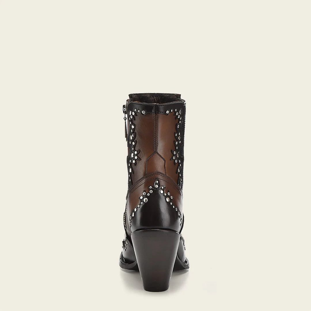 Cuadra brown western cowgirl cowhide leather ankle boots for women