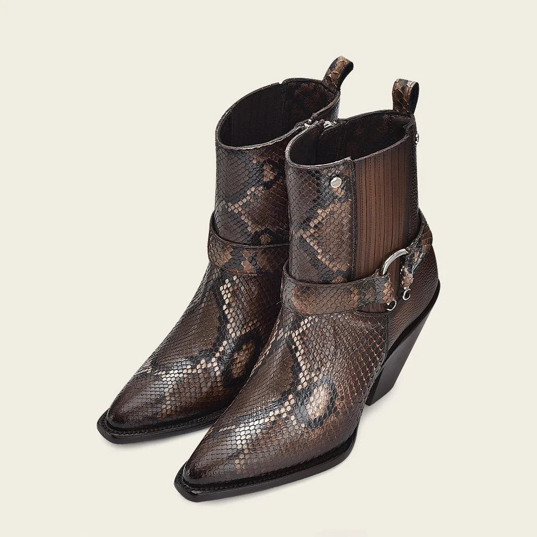 4W02PH - Cuadra brown western cowgirl python leather ankle boots for women