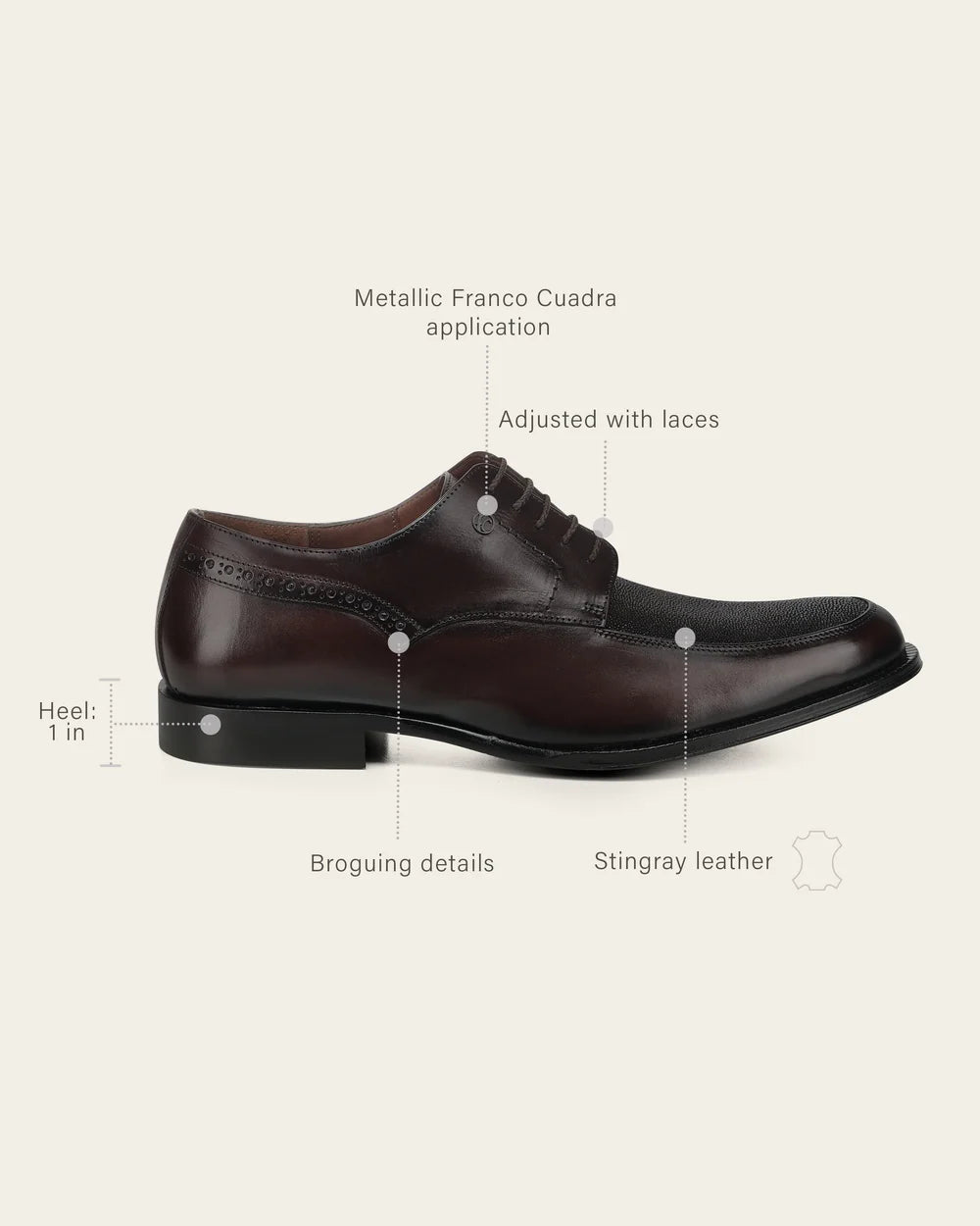 52UMTBI - Franco Cuadra brown stingray and calfskin derby dress shoes for men