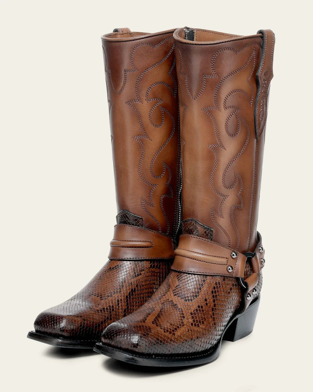 5D05PM - Cuadra Honey Western Cowgirl Python Leather Harness Boots for Women