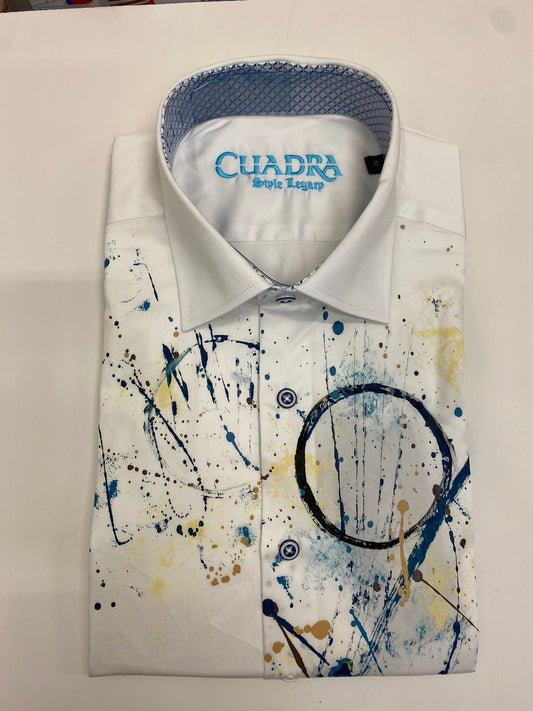 CMW618P - Cuadra white fashion soft cotton abstract shirt for men