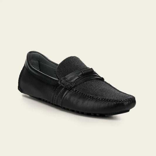 61VMTBA - Cuadra black casual fashion stingray leather bit driving moccasins for men