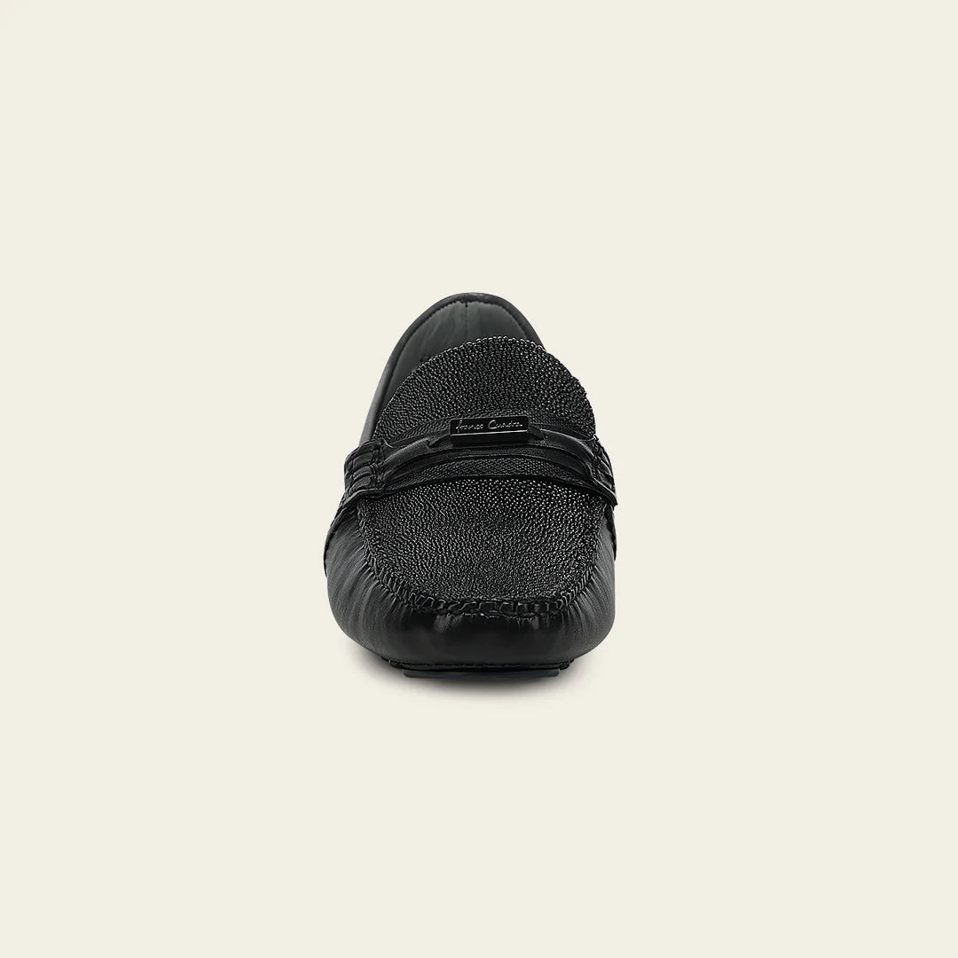 61VMTBA - Cuadra black casual fashion stingray leather bit driving moccasins for men