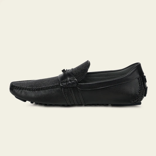 61VMTBA - Cuadra black casual fashion stingray leather bit driving moccasins for men