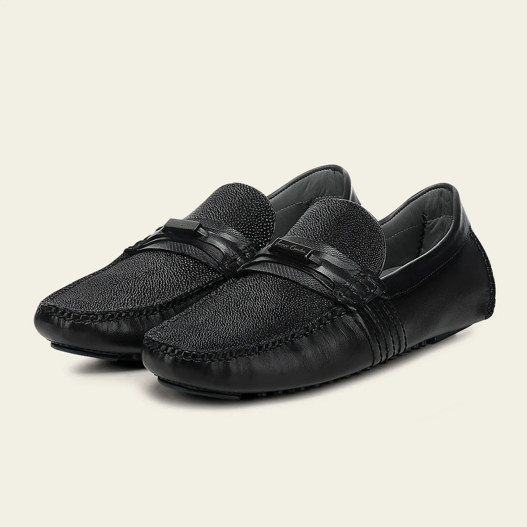 61VMTBA - Cuadra black casual fashion stingray leather bit driving moccasins for men