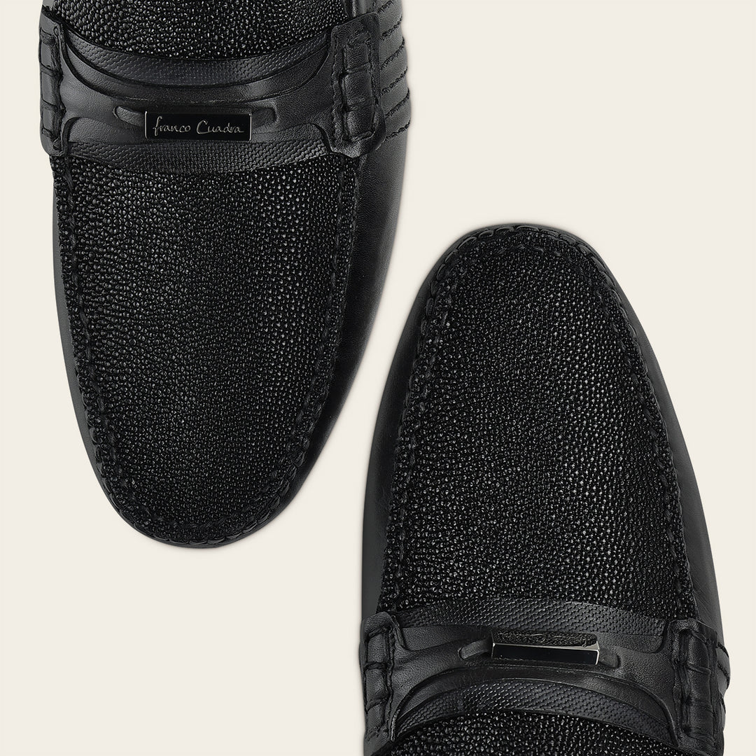 61VMTBA - Cuadra black casual fashion stingray leather bit driving moccasins for men