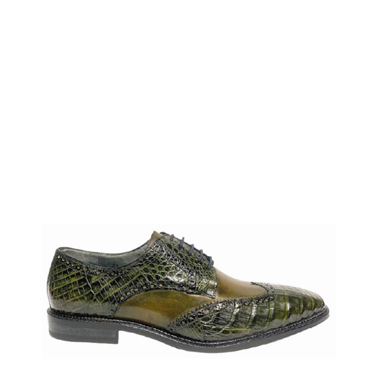 6B1FWBV - Cuadra green dress caiman leather wingtip derby shoes for men-Kuet.us