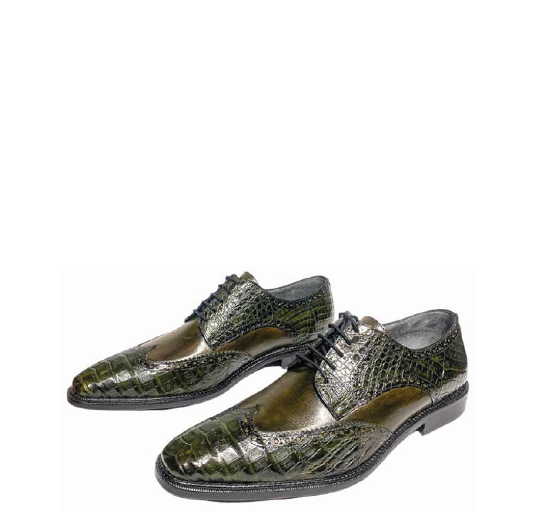 6B1FWBV - Cuadra green dress caiman leather wingtip derby shoes for men-FRANCO CUADRA-Kuet-Cuadra-Boots