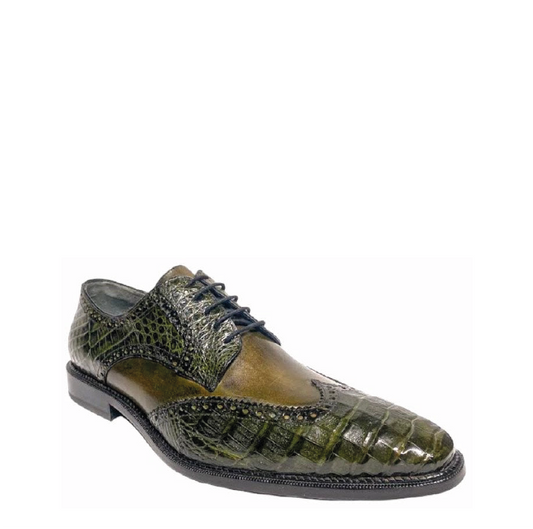 6B1FWBV - Cuadra green dress caiman leather wingtip derby shoes for men-Kuet.us