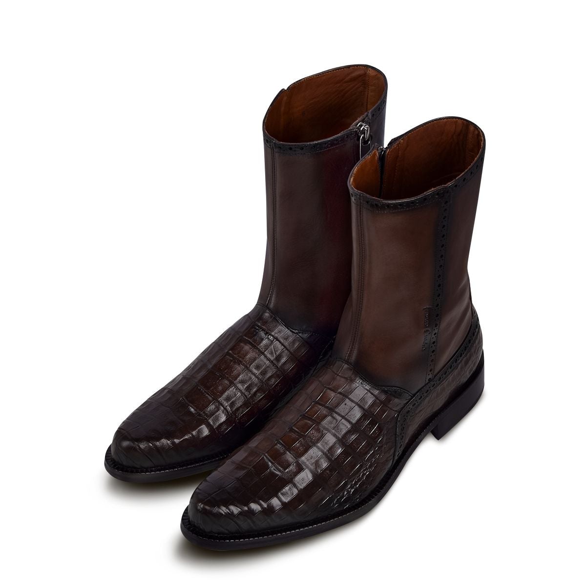 827FWTS - Franco Cuadra brown dress casual caiman leather ankle boots for men-Kuet.us