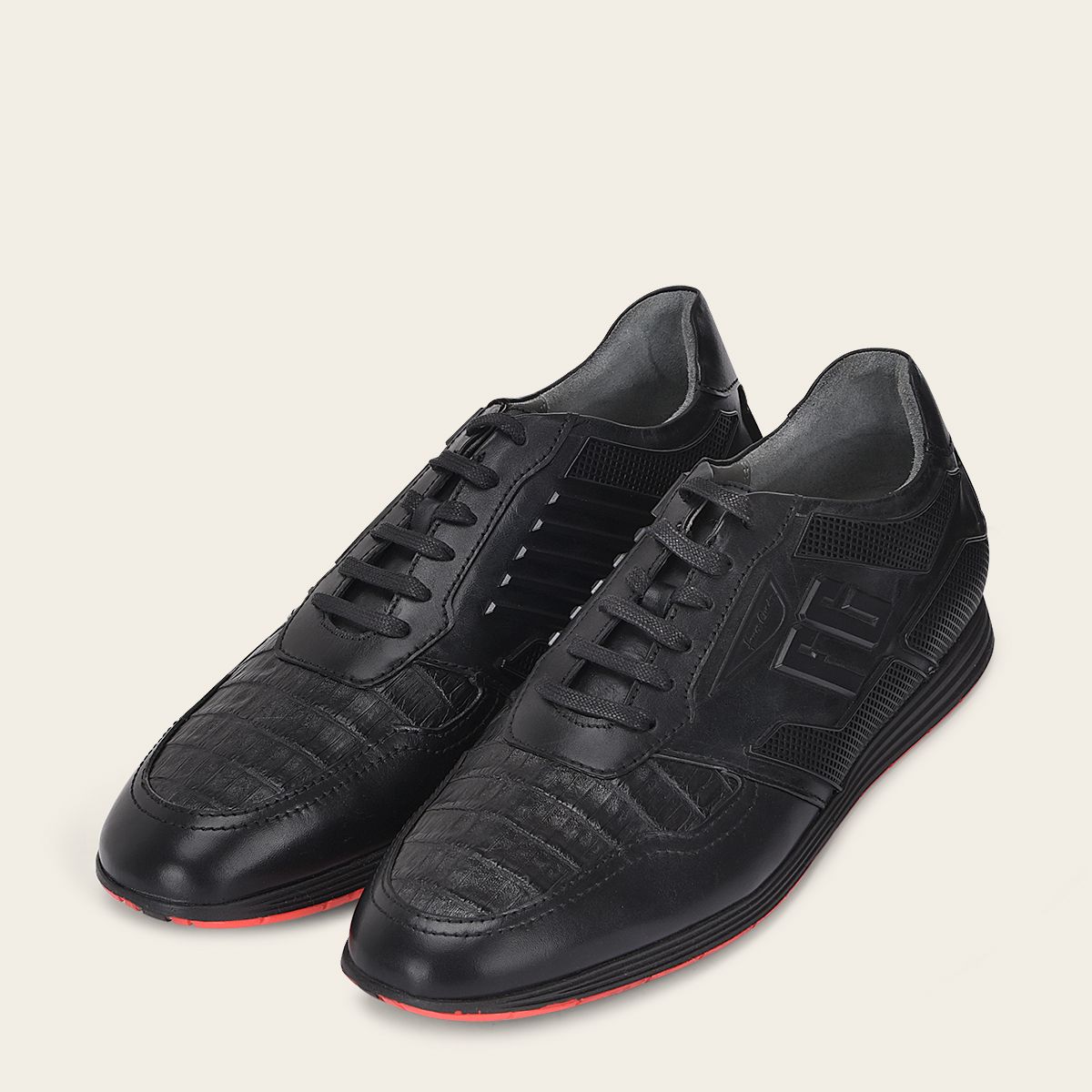 82KCWST - Cuadra black casual fashion caiman leather sneakers for men