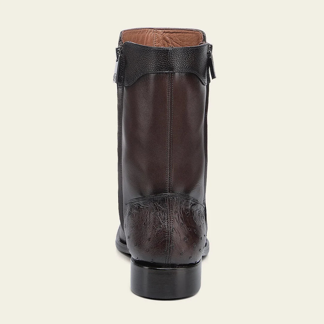Franco Cuadra Hand-Shaded Brown Men’s Dress Boot in Genuine Ostrich and Bovine Leather
