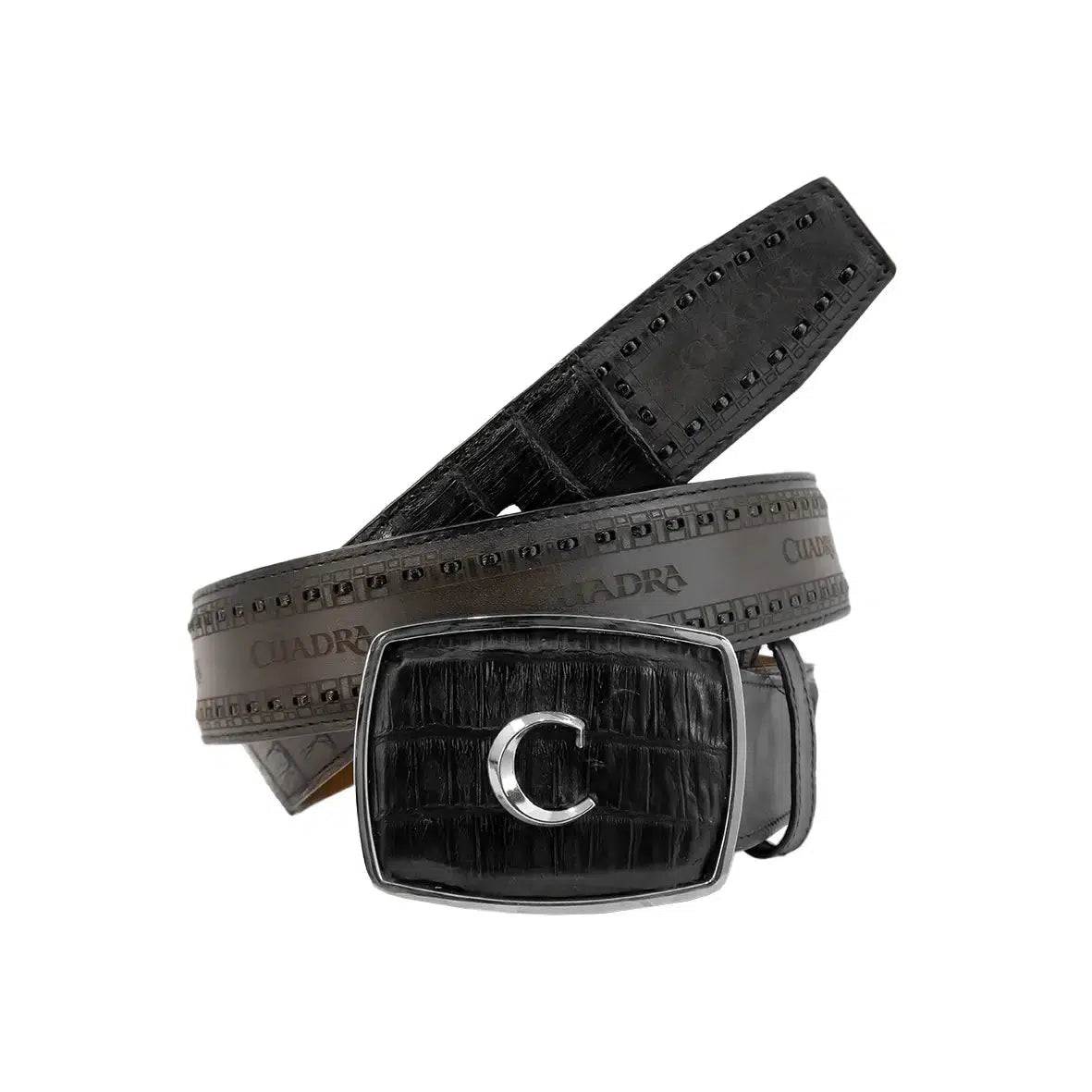 CV397FC - Cuadra black cowboy western fuscus leather belt for men.