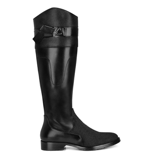 98TMTTS - Franco Cuadra black casual stingray leather riding boots for women-Kuet.us