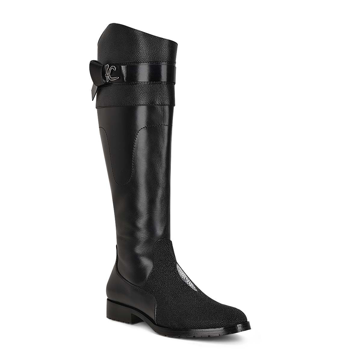 98TMTTS - Franco Cuadra black casual stingray leather riding boots for women-Kuet.us