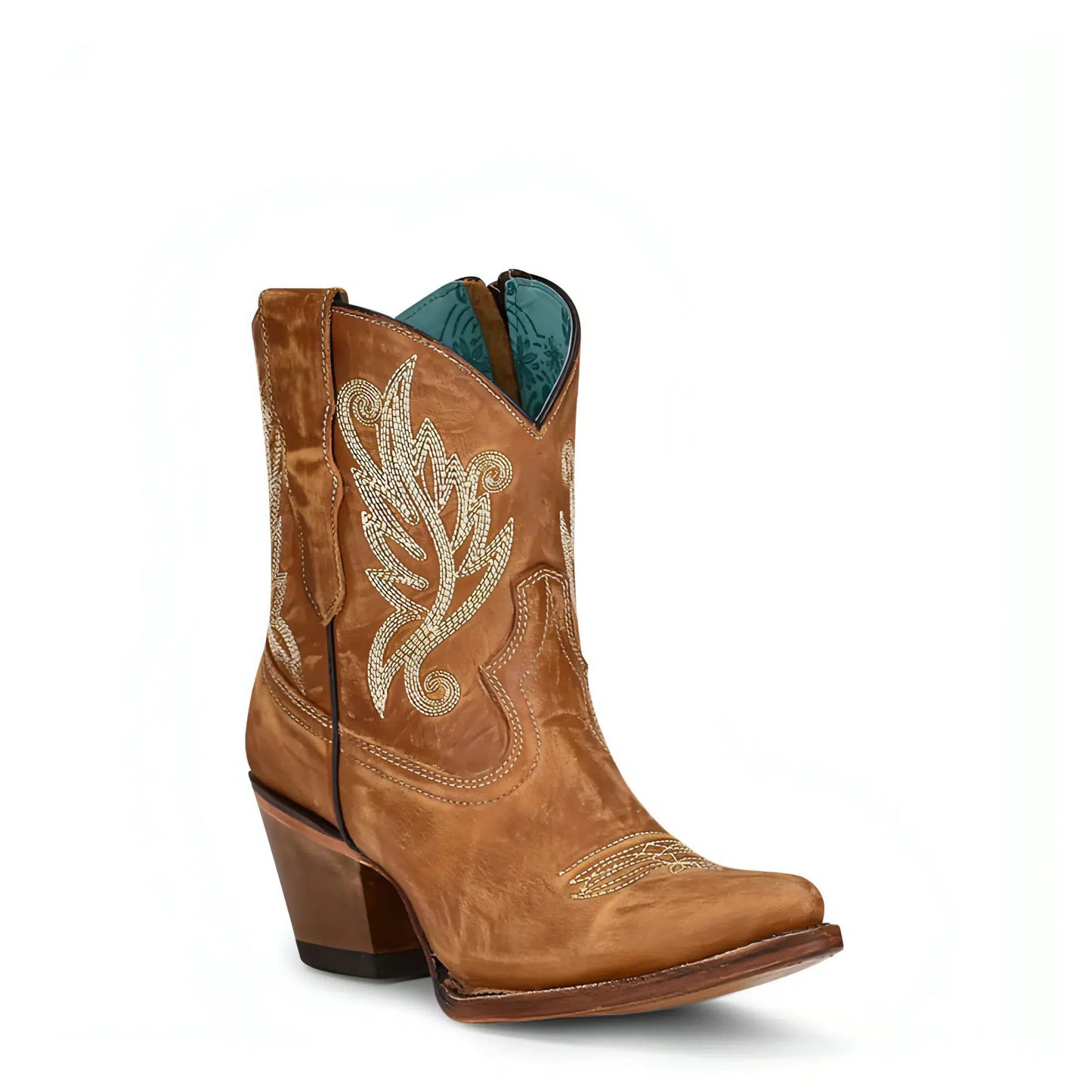 A4218 - M Corral brown western cowgirl cowhide leather ankle  boots for women