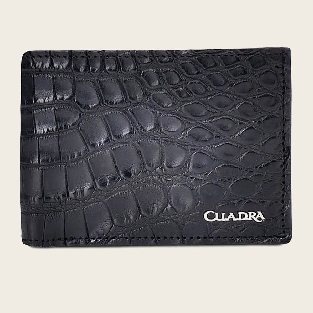 B2910AL - Cuadra Black Classic Full Alligator Leather Bi Fold Wallet