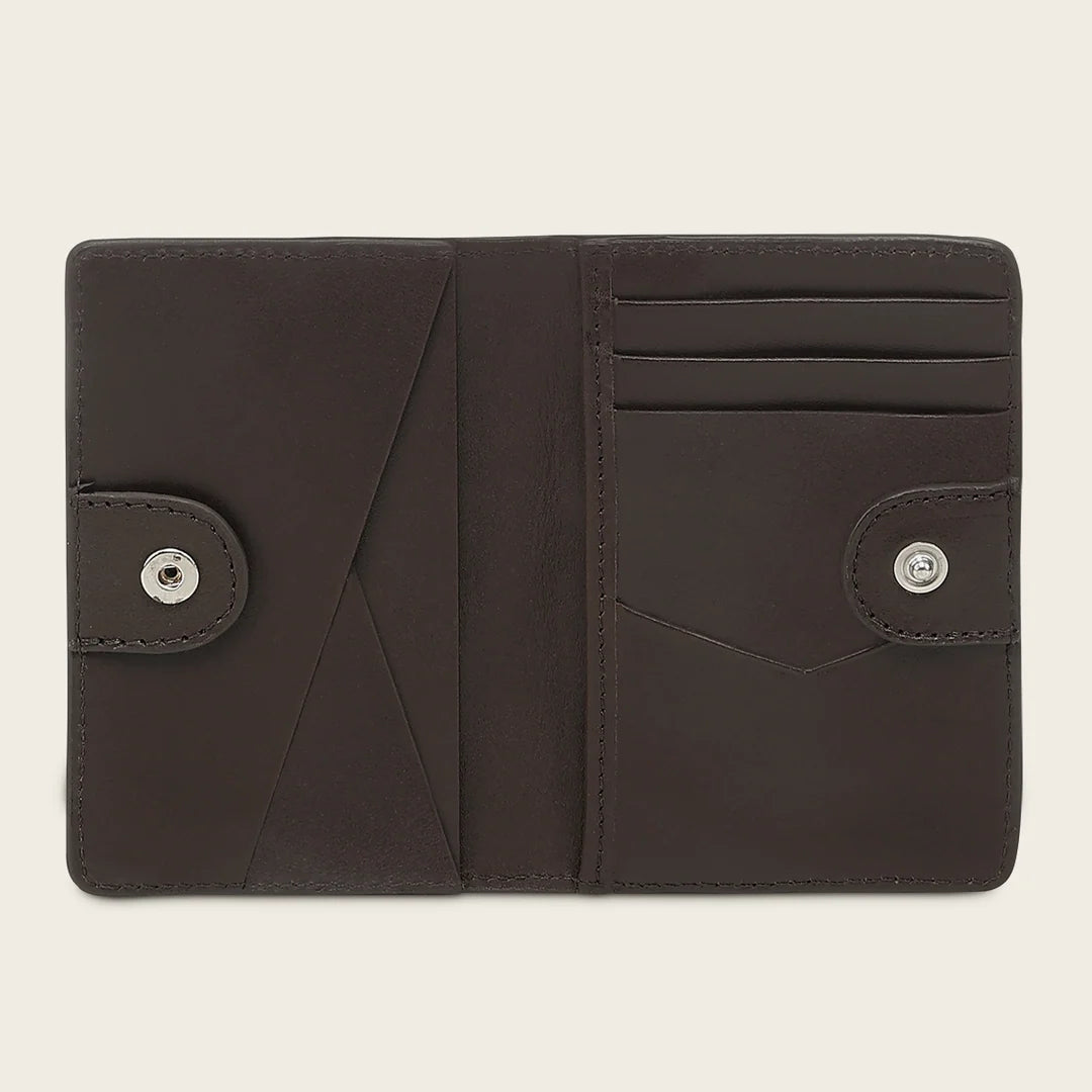 B3007AL - Cuadra chocolate burnished alligator leather vertical bifold wallet for men