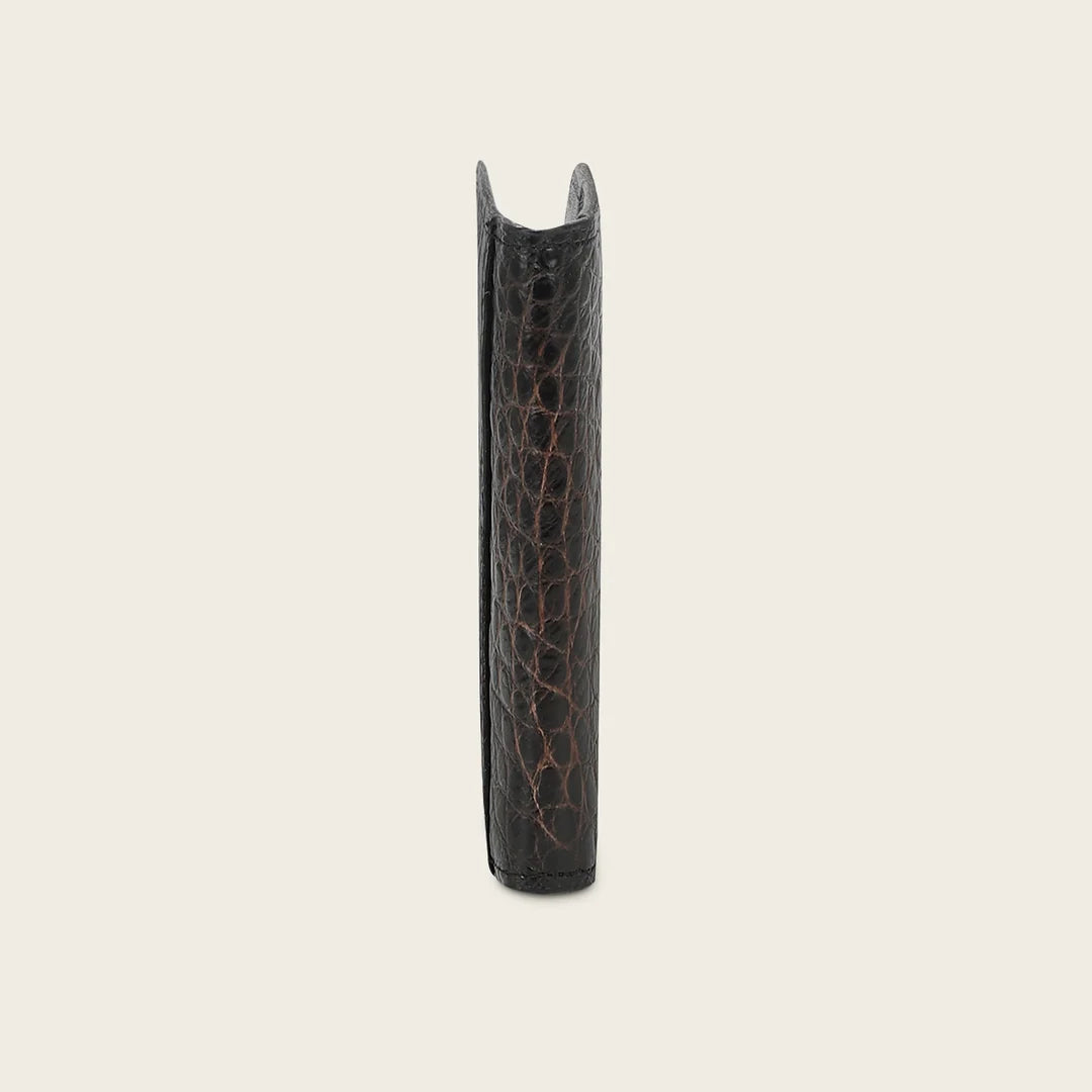 B3007AL - Cuadra chocolate burnished alligator leather vertical bifold wallet for men