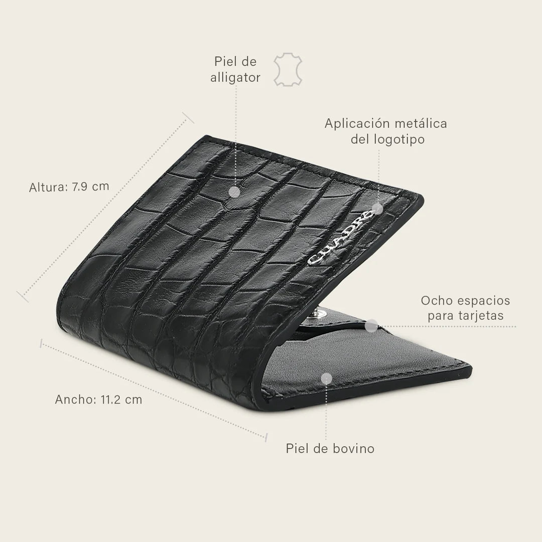 B3007AL - Cuadra black genuine alligator leather vertical bifold wallet for men
