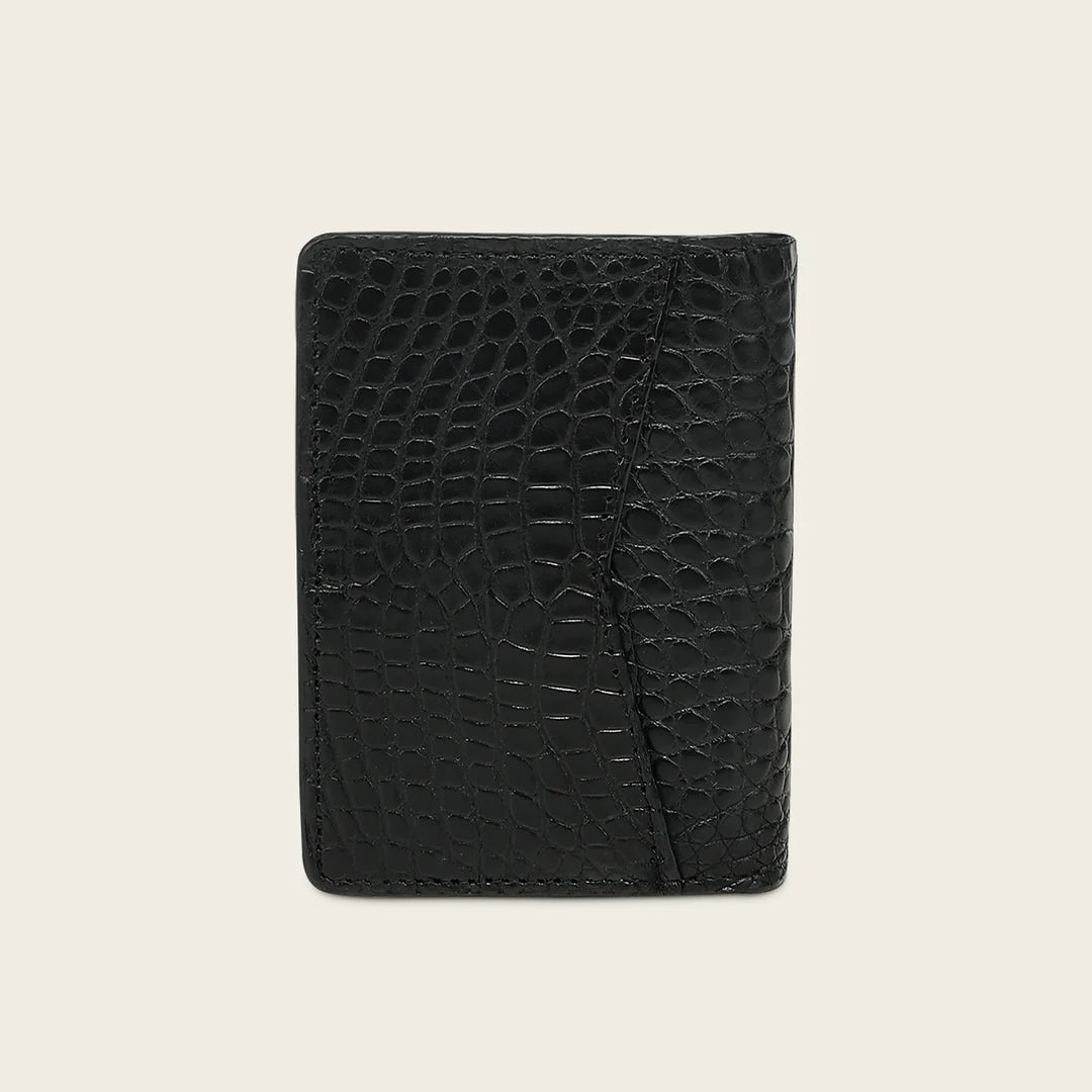 B3007AL - Cuadra black genuine alligator leather vertical bifold wallet for men