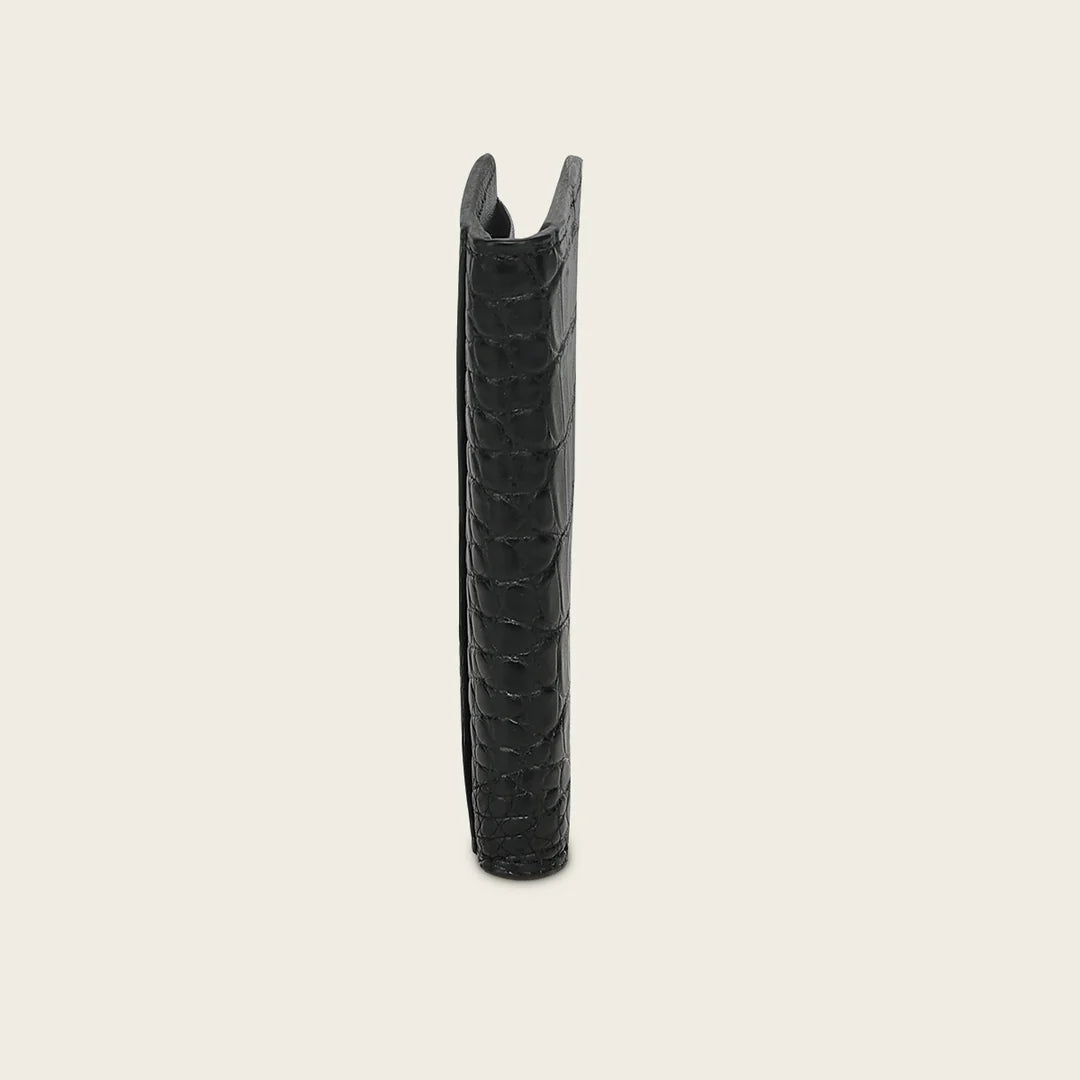 B3007AL - Cuadra black genuine alligator leather vertical bifold wallet for men