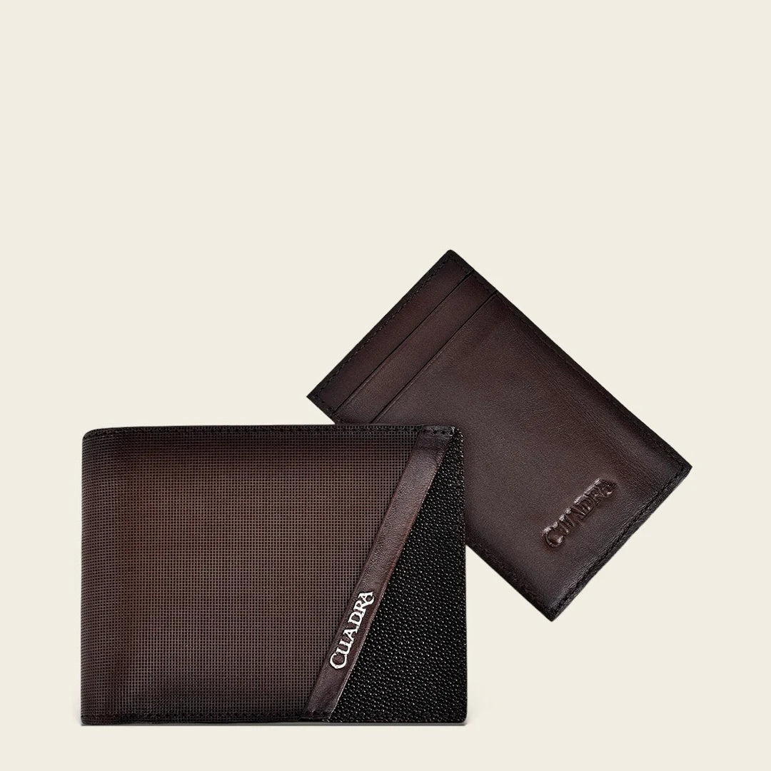 B3039MA - Cuadra Brown Casual Fashion Stingray Leather Bi Fold Wallet