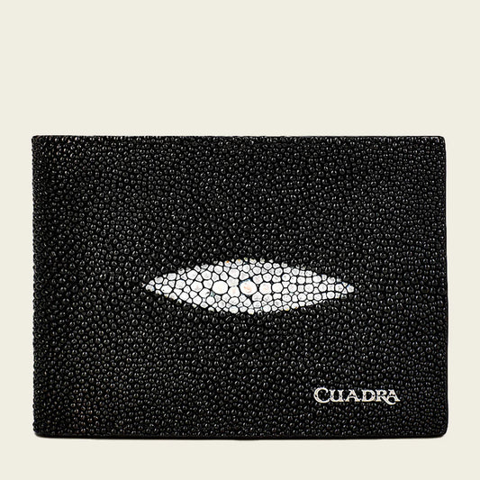 BC007MA - Cuadra Black Classic Stingray Exotic Bifold Wallet for Men