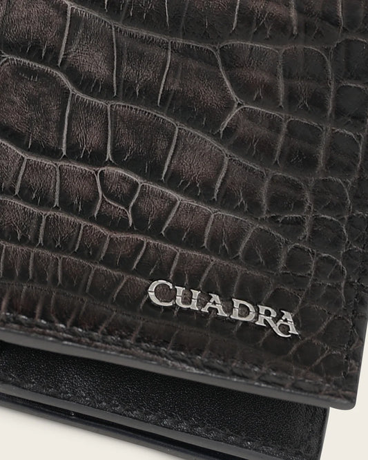 BC014AL - Cuadra Gray Burnished Alligator Leather Bi-Fold Wallet for Men