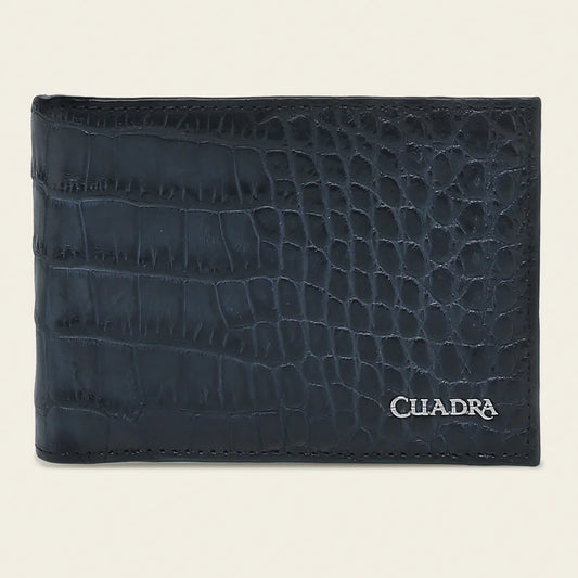 BC030AL - Cuadra Blue Alligator Leather Bi Fold Wallet for Men