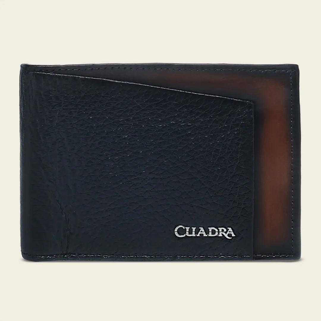 BC037VE - Cuadra black deer leather bi fold wallet for men