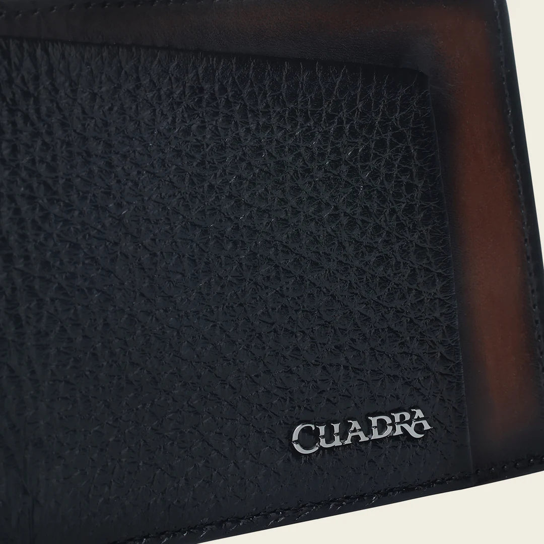 BC037VE - Cuadra black deer leather bi fold wallet for men